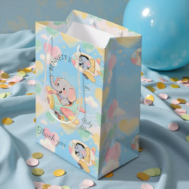 Bolsa De Regalo Mediana Watercolor Elephant Airplane Baby Shower Gift Bag