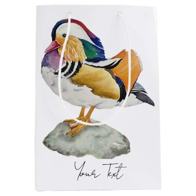 Bolsa De Regalo Mediana Watercolor Mandarin Duck (Anverso)