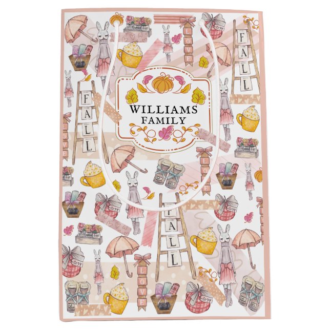 Bolsa De Regalo Mediana Watercolor Personalizado Autumn Thankings (Anverso)