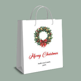 Bolsa De Regalo Mediana Watercolor pine wreath gift bag editable for name
