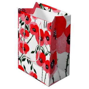 Bolsa De Regalo Mediana Watercolor poppy flowers botanical