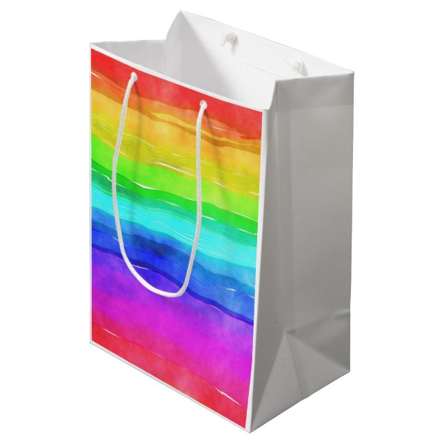 Bolsa De Regalo Mediana Watercolor Rainbow Stripes (Angulo Anverso)