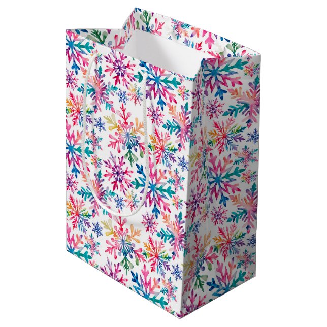 Bolsa De Regalo Mediana Watercolor Snowflakes Pattern (Angulo reverso)