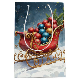 Bolsa De Regalo Mediana Watercolor Vintage Christmas Sleigh
