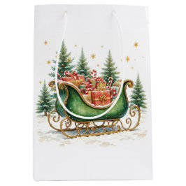 Bolsa De Regalo Mediana Watercolor Vintage Christmas Sleigh