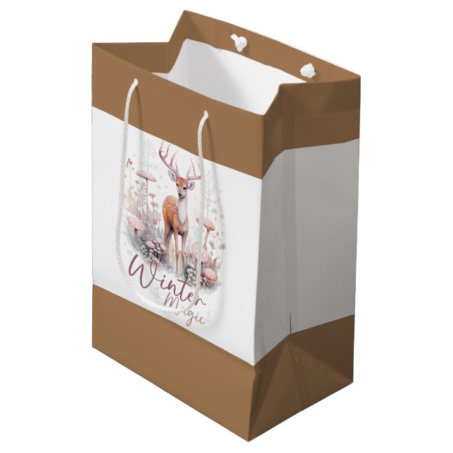 Bolsa De Regalo Mediana Watercolor Winter Magic Deer (Angulo Anverso)