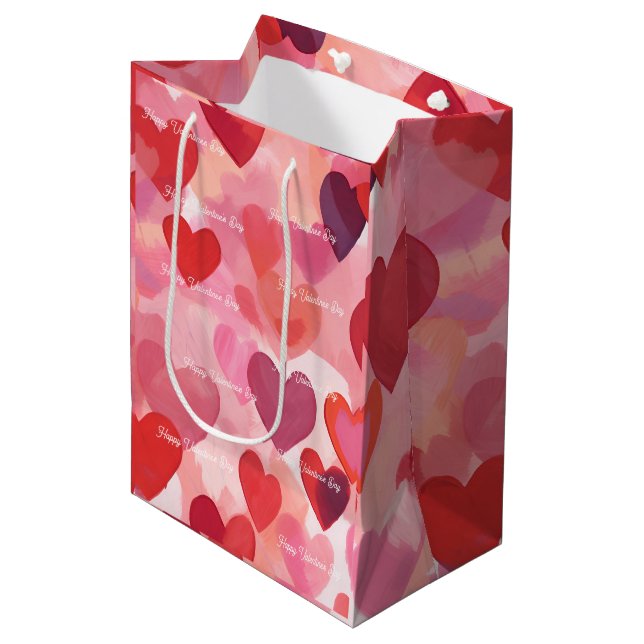 Bolsa De Regalo Mediana Watermark Pink Love Happy Valentine Day (Angulo Anverso)