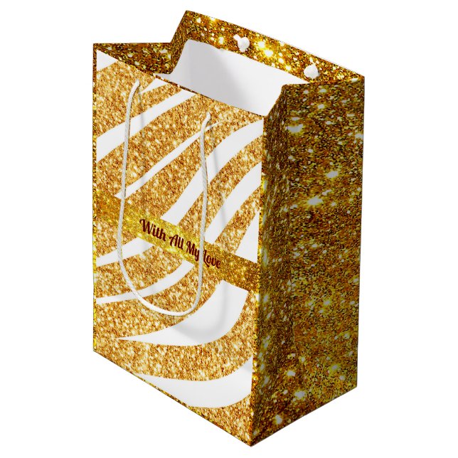 Bolsa De Regalo Mediana Wave Sea Gold Purpurina Boho Popular Collection (Angulo Anverso)