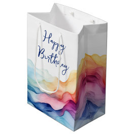 Bolsa De Regalo Mediana Waves arcoiris de color acuático de cumpleaños