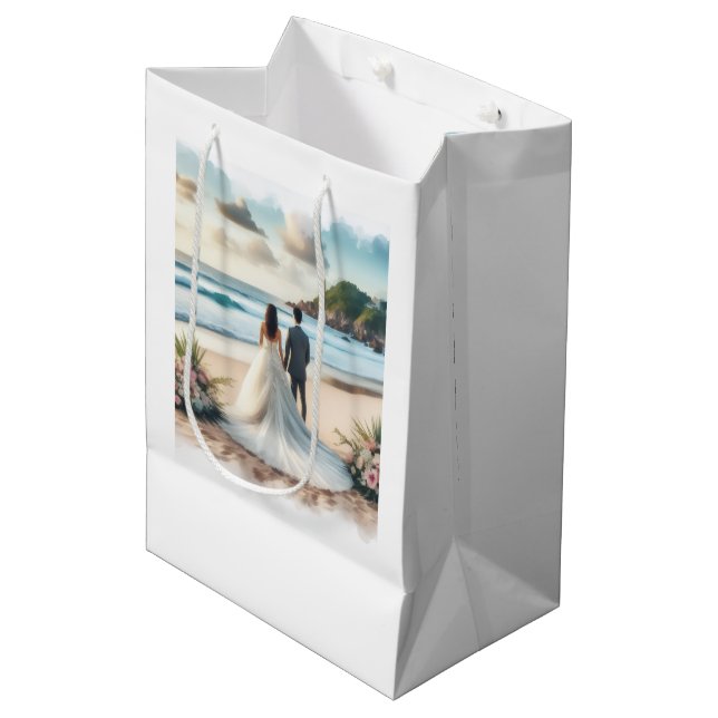 Bolsa De Regalo Mediana Wedding Beach Couple (Angulo Anverso)