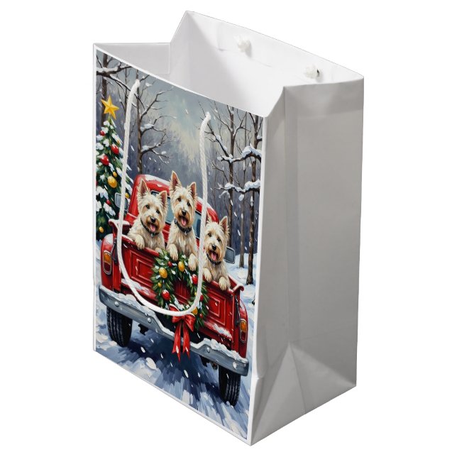 Bolsa De Regalo Mediana West Highland White Terrier Christmas Red Truck (Angulo Anverso)
