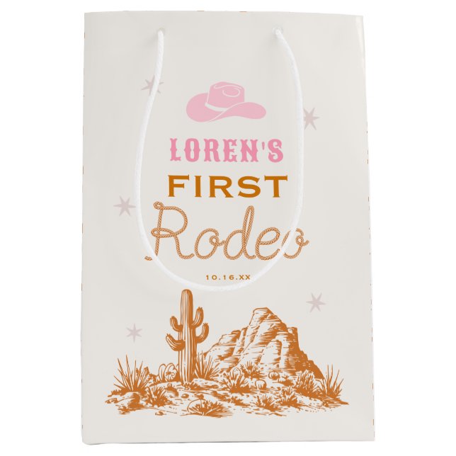 Bolsa De Regalo Mediana Western Cowgirl 1st Rodeo Birthday (Anverso)