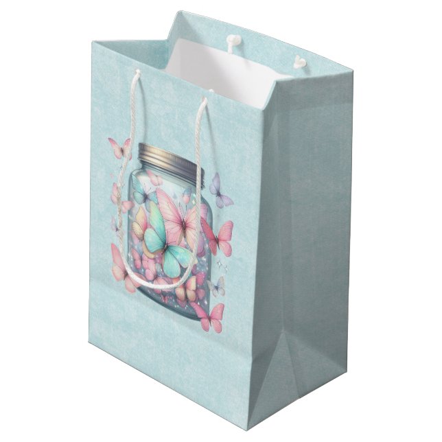 Bolsa De Regalo Mediana Whimsical Butterflies in a Jar (Angulo reverso)
