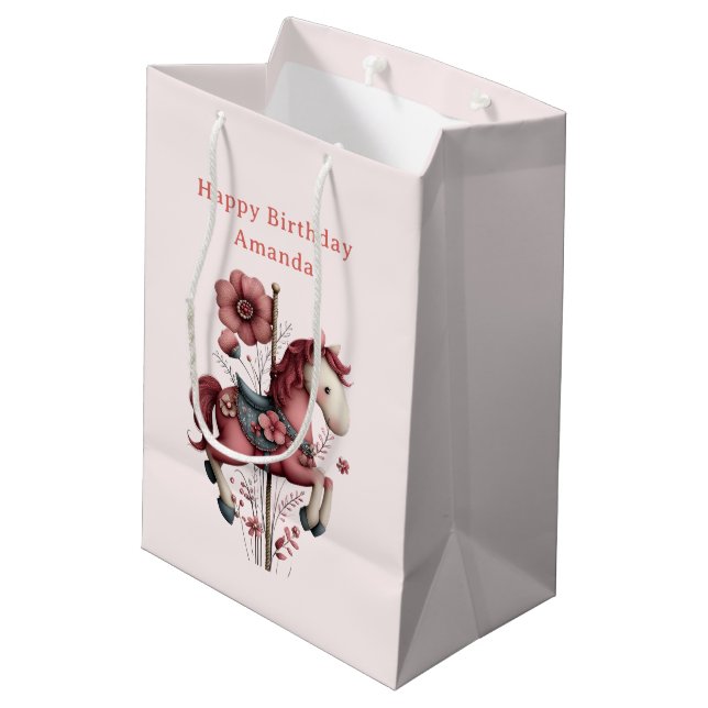 Bolsa De Regalo Mediana Whimsical Carousel Horse Image Birthday (Angulo reverso)