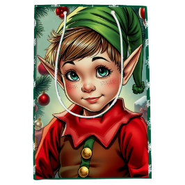 Bolsa De Regalo Mediana Whimsical Cartoon Elf | Christmas