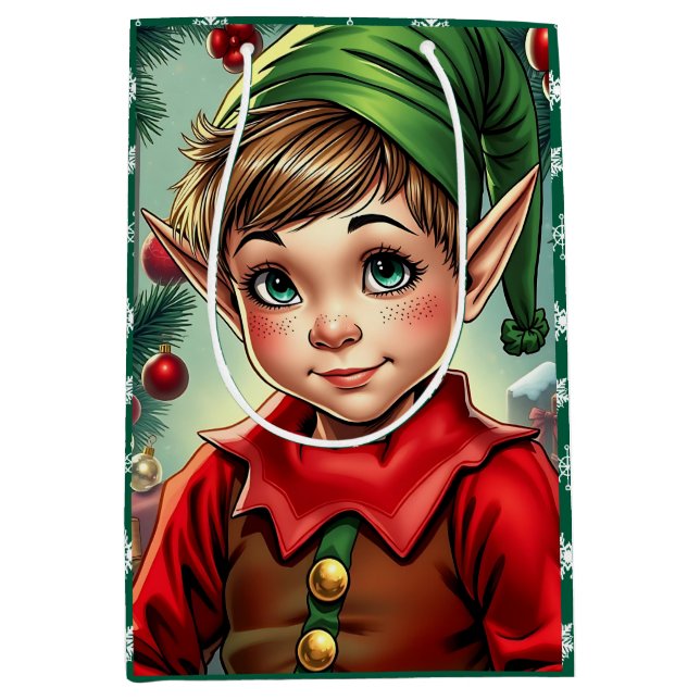 Bolsa De Regalo Mediana Whimsical Cartoon Elf | Christmas (Anverso)