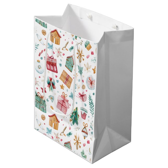 Bolsa De Regalo Mediana Whimsical Christmas Watercolor Gift Bag (Angulo Anverso)