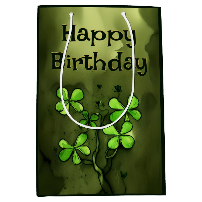 Bolsa De Regalo Mediana Whimsical Clovers Irish Happy Birday (Anverso)