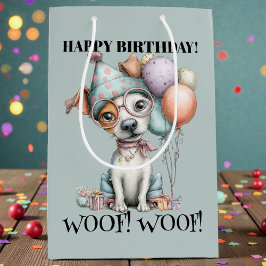 Bolsa De Regalo Mediana Whimsical Dog Watercolor Birthday
