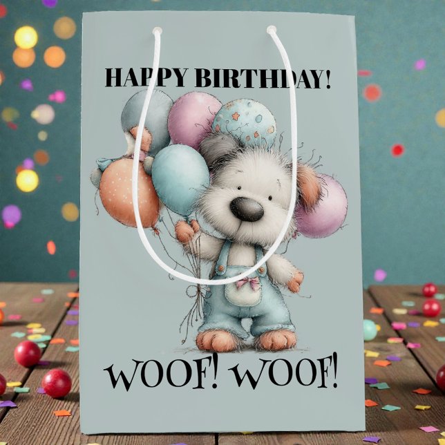 Bolsa De Regalo Mediana Whimsical Dog Watercolor Birthday (Subido por el creador)
