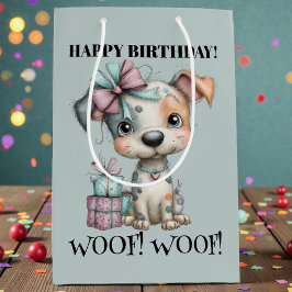 Bolsa De Regalo Mediana Whimsical Dog Watercolor Birthday