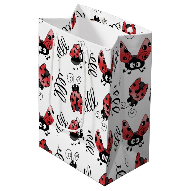 Bolsa De Regalo Mediana Whimsical Ladybug Y Swirls (Angulo Anverso)