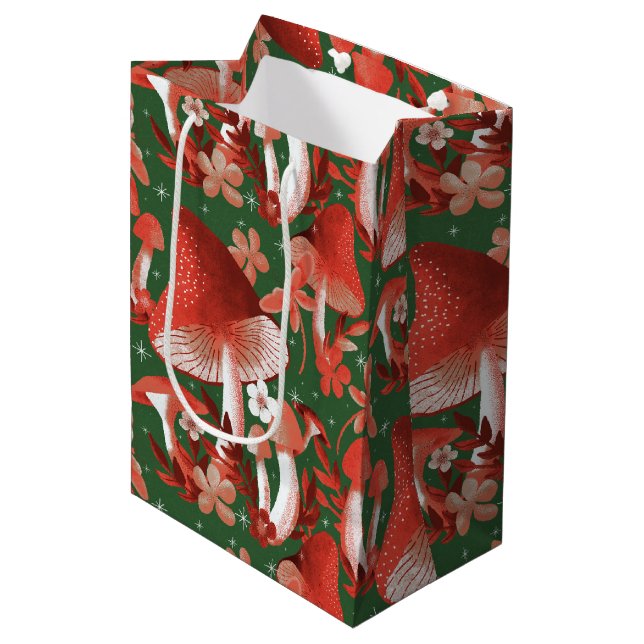 Bolsa De Regalo Mediana Whimsical Mushroom Magic red and green (Angulo Anverso)