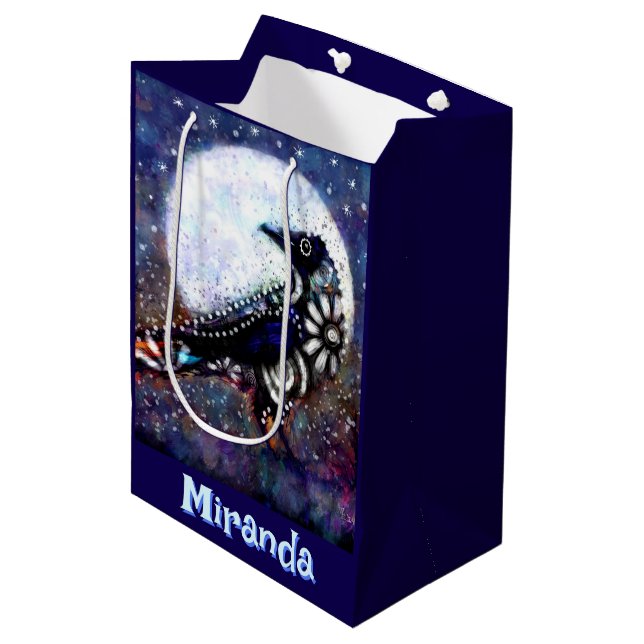 Bolsa De Regalo Mediana Whimsical Raven Moon Floral Personalized (Angulo Anverso)