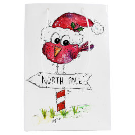 Bolsa De Regalo Mediana Whimsical Red Navidad Bird