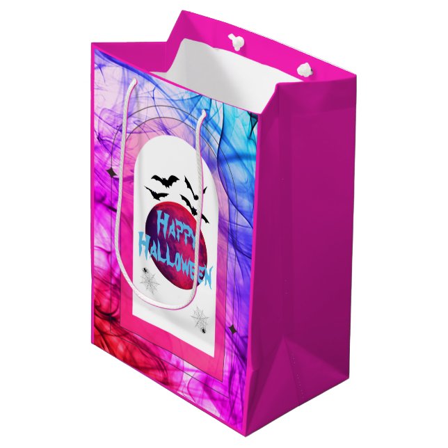 Bolsa De Regalo Mediana Whimsical Spooky Cute Pink Purple Happy Halloween (Angulo Anverso)