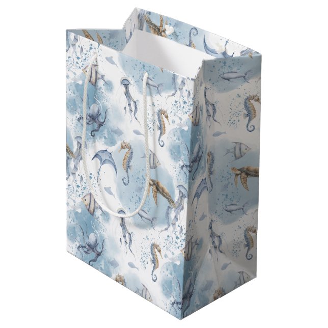 Bolsa De Regalo Mediana Whimsical Underwater World – Sea Creatures Pattern (Angulo reverso)
