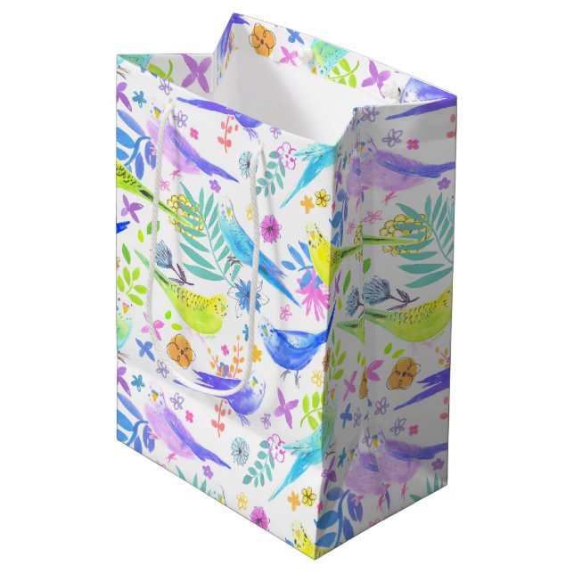 Bolsa De Regalo Mediana Whimsical Watercolour Budgie Parakeets (Angulo Anverso)