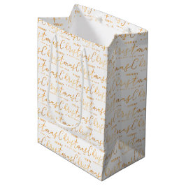 Bolsa De Regalo Mediana White and Gold Merry Christmas Word Art