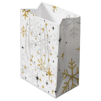 Bolsa De Regalo Mediana White & Gold Snowflake Sparkle Gift Bag – Elegant 