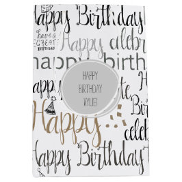 Bolsa De Regalo Mediana White Happy Birthday  