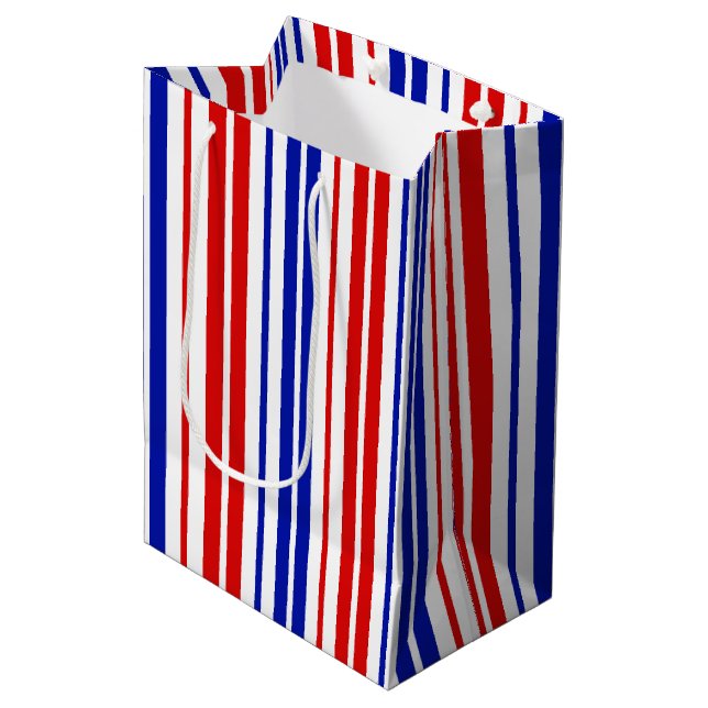Bolsa De Regalo Mediana White Red Blue Stripes Pattern   (Angulo Anverso)