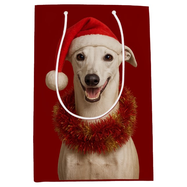 Bolsa De Regalo Mediana White whippet in Santa hat Christmas  (Anverso)