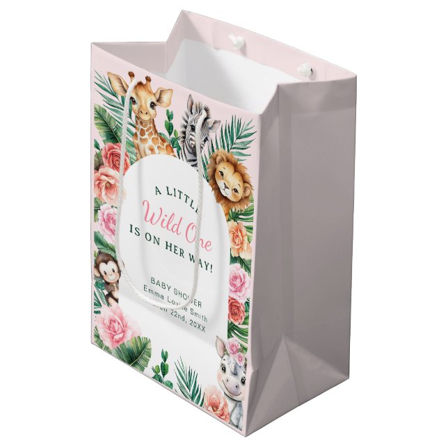 Bolsa De Regalo Mediana Wild One Safari Baby Shower - Animales de la jungl (Angulo Anverso)