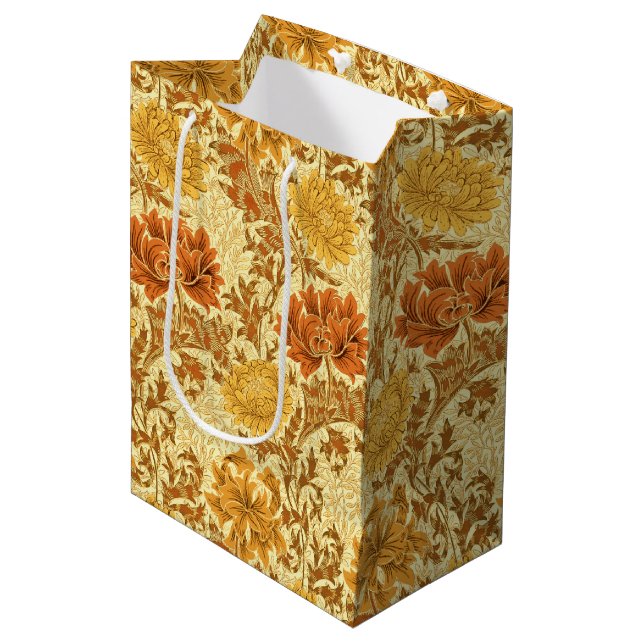 Bolsa De Regalo Mediana William Morris Chrysanthemums, Mustard Gold (Angulo Anverso)