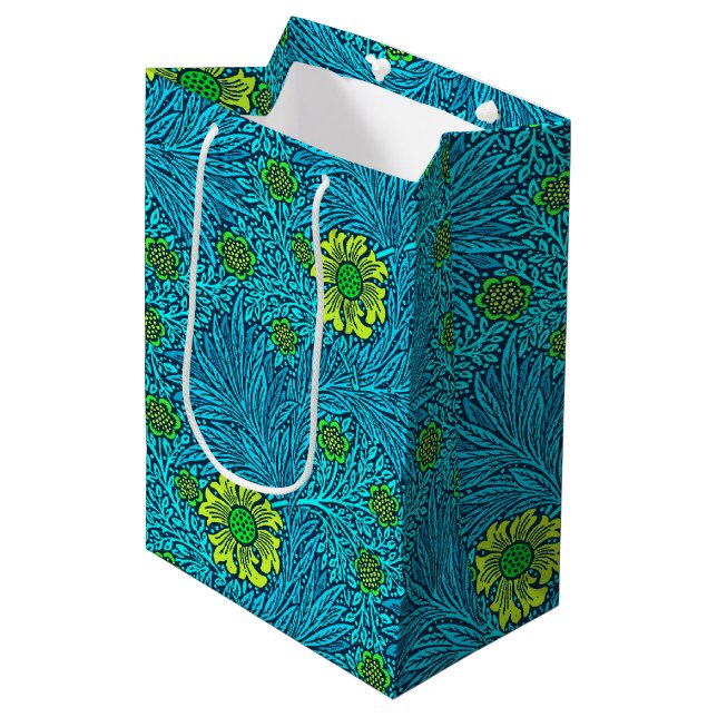 Bolsa De Regalo Mediana William Morris Marigold, azul turquesa y cobalto (Angulo Anverso)
