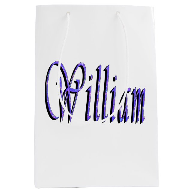 Bolsa De Regalo Mediana William Name In Blue Sparkle, (Anverso)