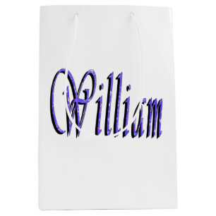 Bolsa De Regalo Mediana William Nombre En Brillo Azul,