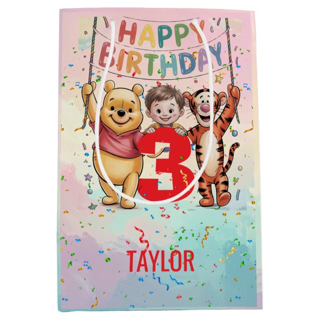 Bolsa De Regalo Mediana Winnie the Pooh | Happy Birthday (Anverso)