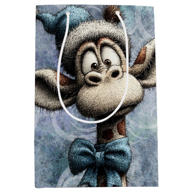 Bolsa De Regalo Mediana Winter Blue Christmas Cute Giraffe With Hat (Anverso)