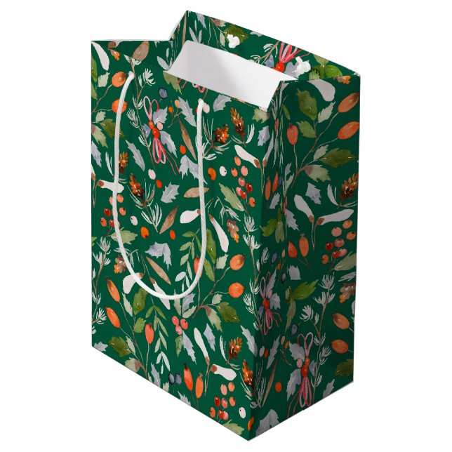 Bolsa De Regalo Mediana Winter Botanical Berries & Foliage Holiday (Angulo reverso)