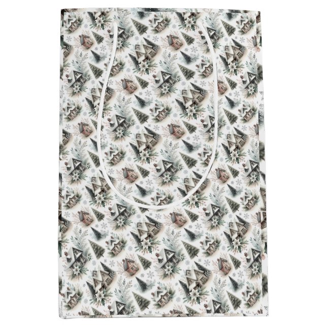 Bolsa De Regalo Mediana Winter Cottage Snowfall Pattern (Anverso)