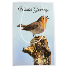 Bolsa De Regalo Mediana Winter Greetings. Robin singing 