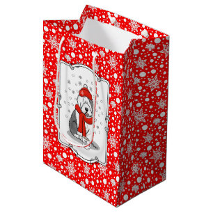 Bolsa De Regalo Mediana Winter (rojo) Viejo perro pastor inglés gris 1 fer