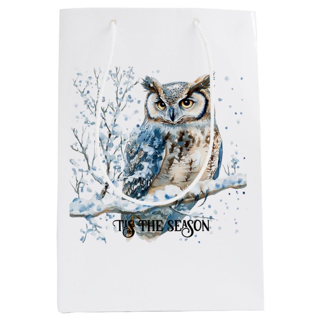Bolsa De Regalo Mediana Winter Snowflakes Blue Owl Christmas Snow (Anverso)
