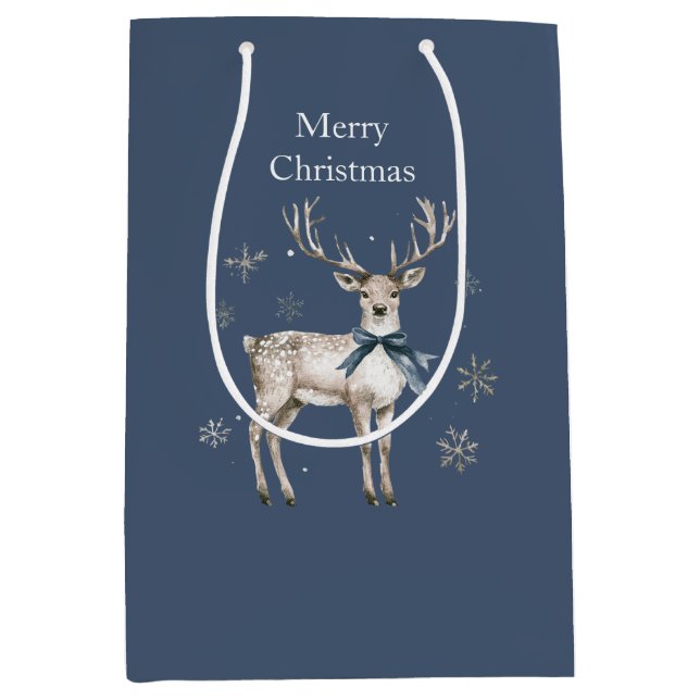 Bolsa De Regalo Mediana Winter Wonderland Blue Deer Snowflakes Christmas (Anverso)